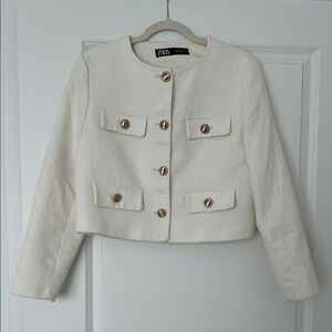 Zara Cream Cropped Jacket with Gold Buttons